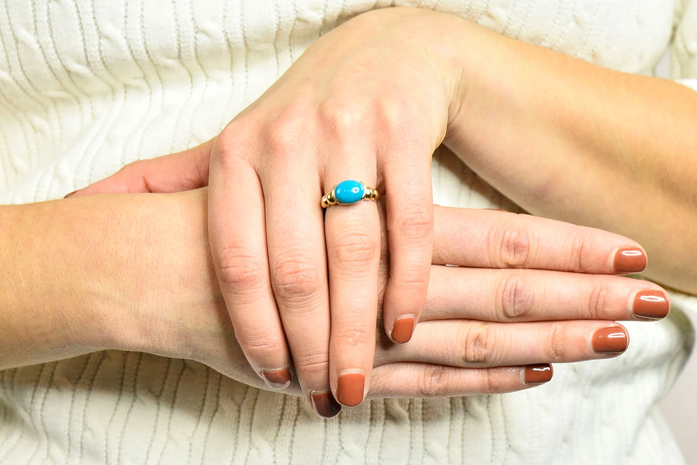 Contemporary Turquoise Cabochon 14 Karat Gold Stacking Ring