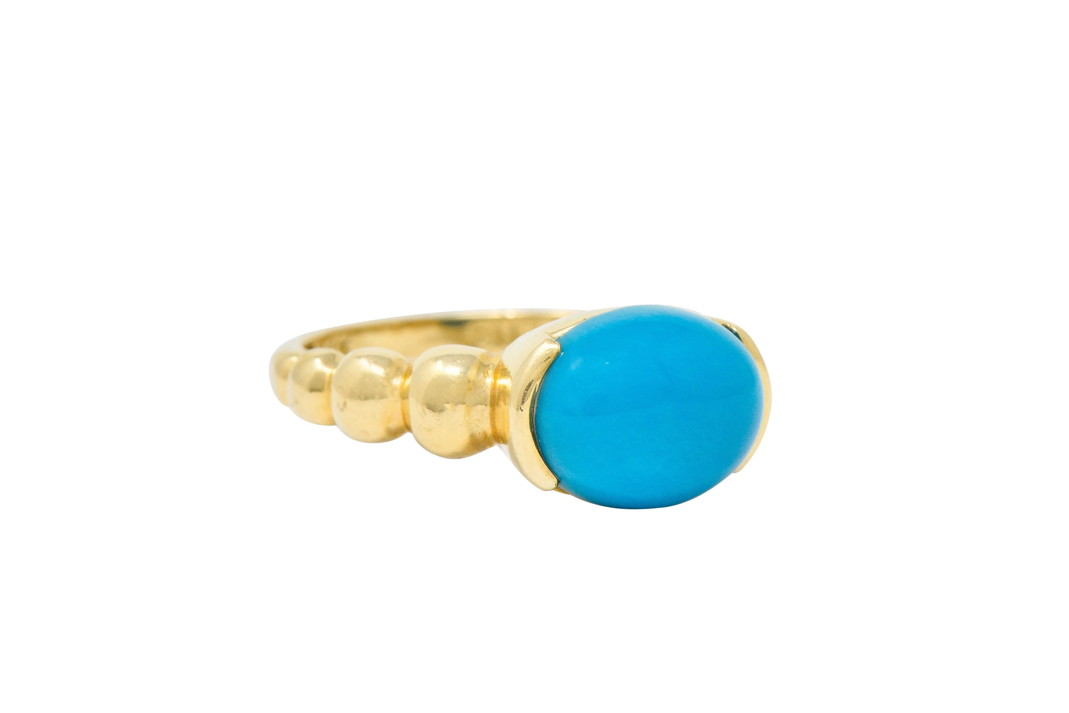 Contemporary Turquoise Cabochon 14 Karat Gold Stacking Ring