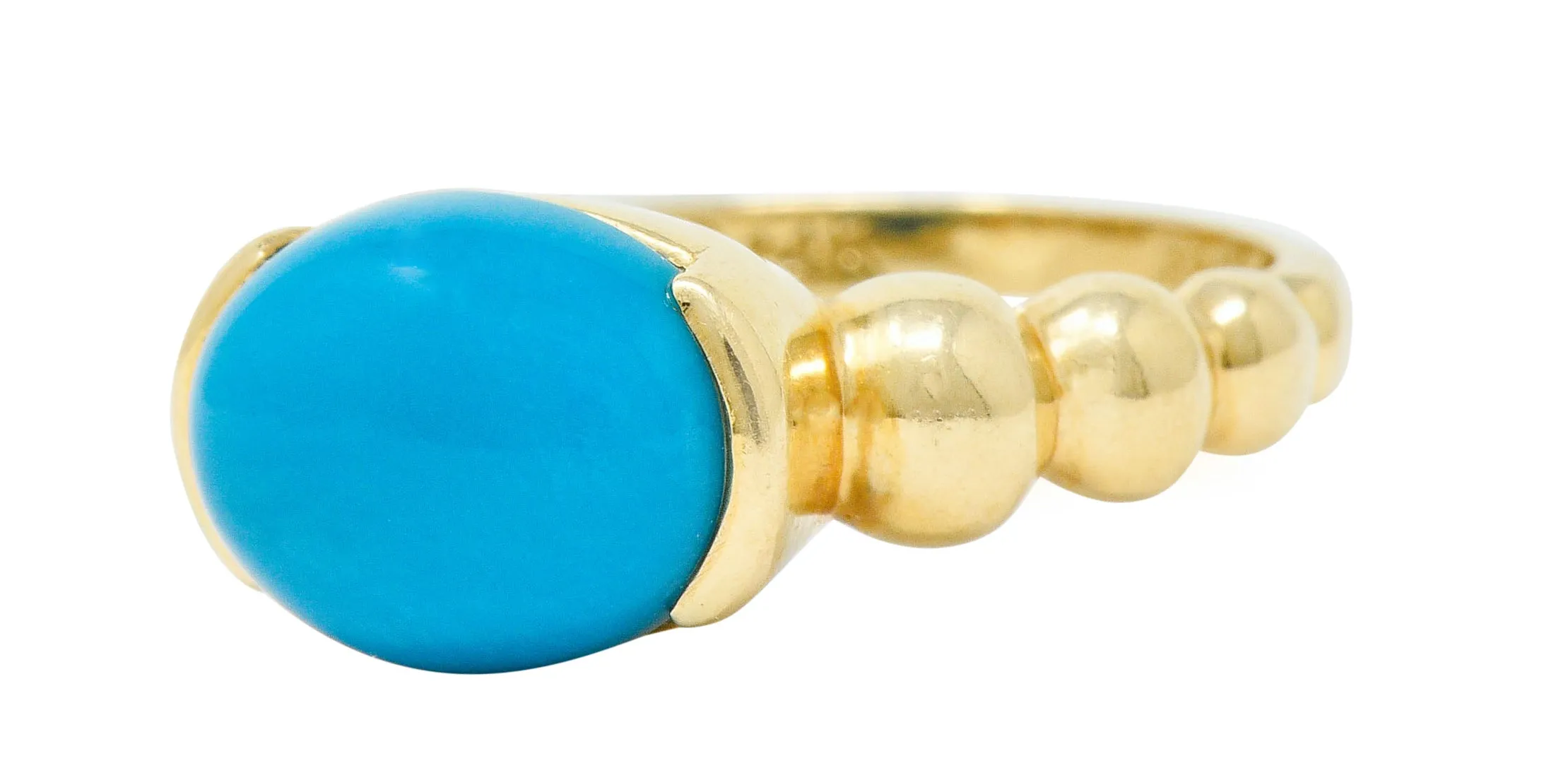 Contemporary Turquoise Cabochon 14 Karat Gold Stacking Ring