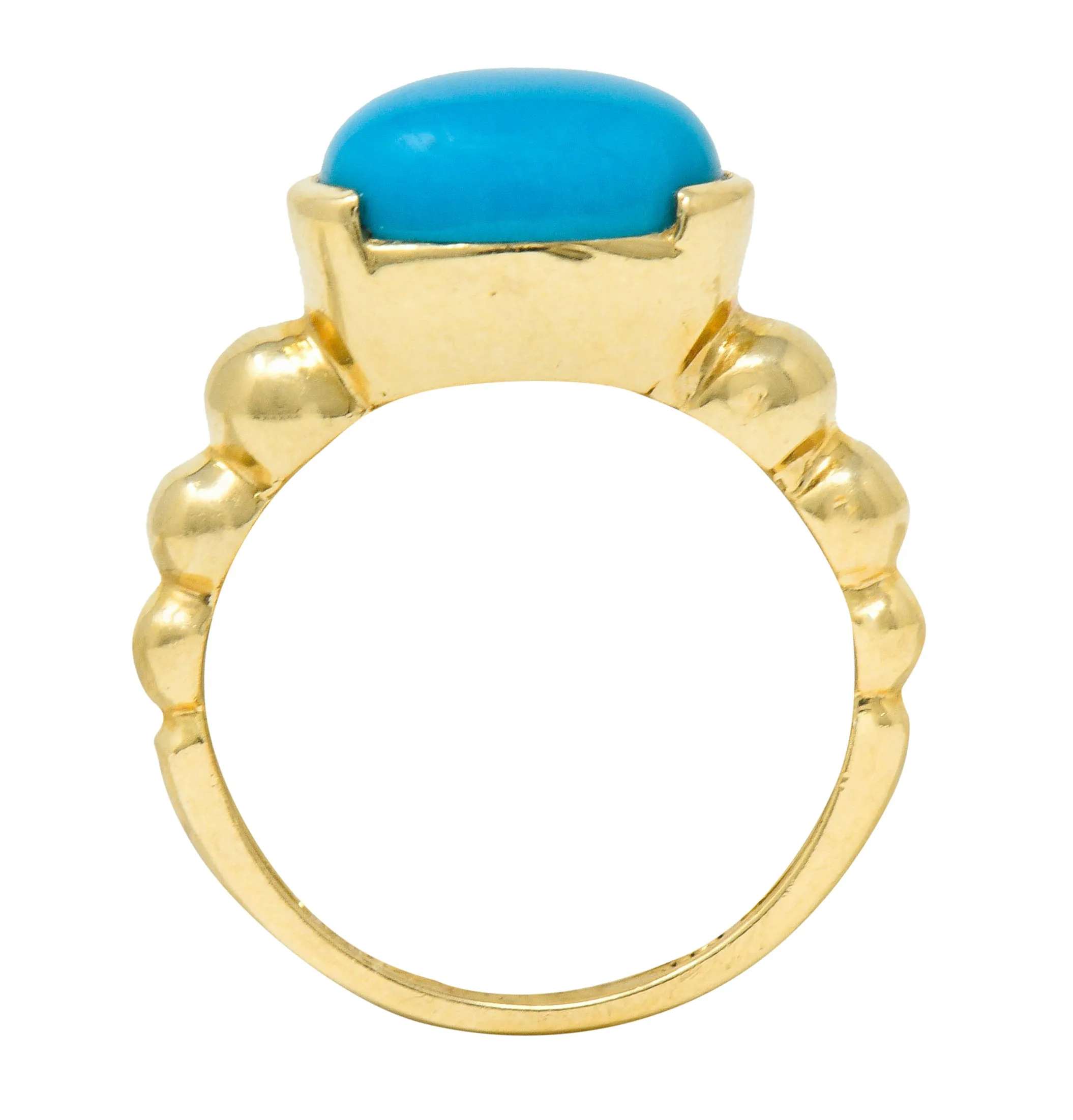 Contemporary Turquoise Cabochon 14 Karat Gold Stacking Ring