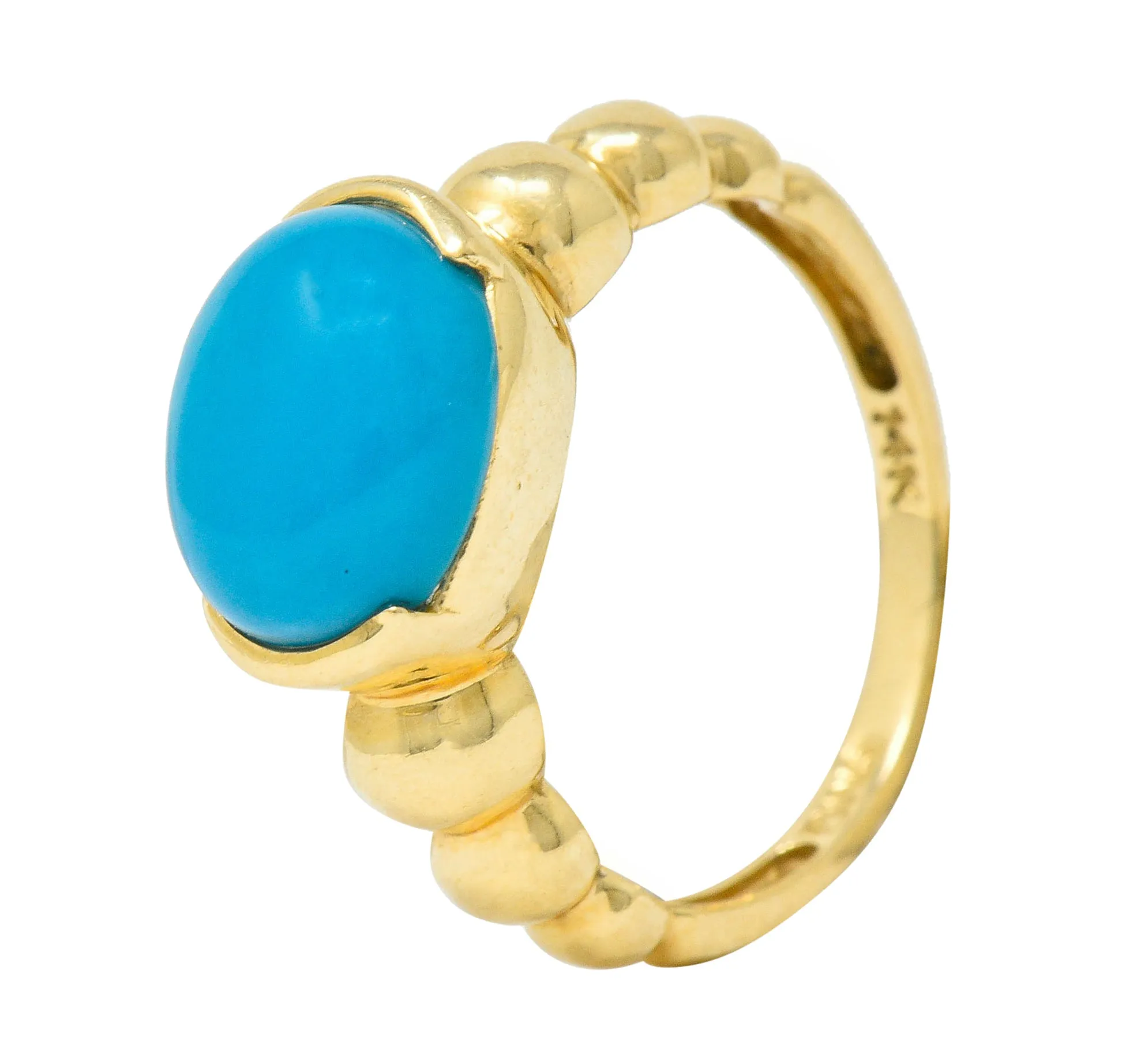 Contemporary Turquoise Cabochon 14 Karat Gold Stacking Ring