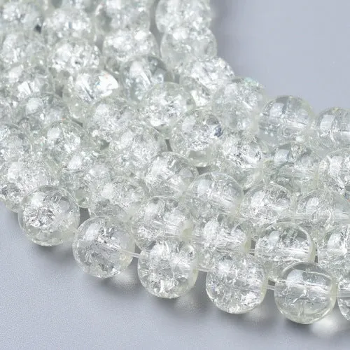 Crackle Glass Beads, Round, Transparent, Clear, 8mm