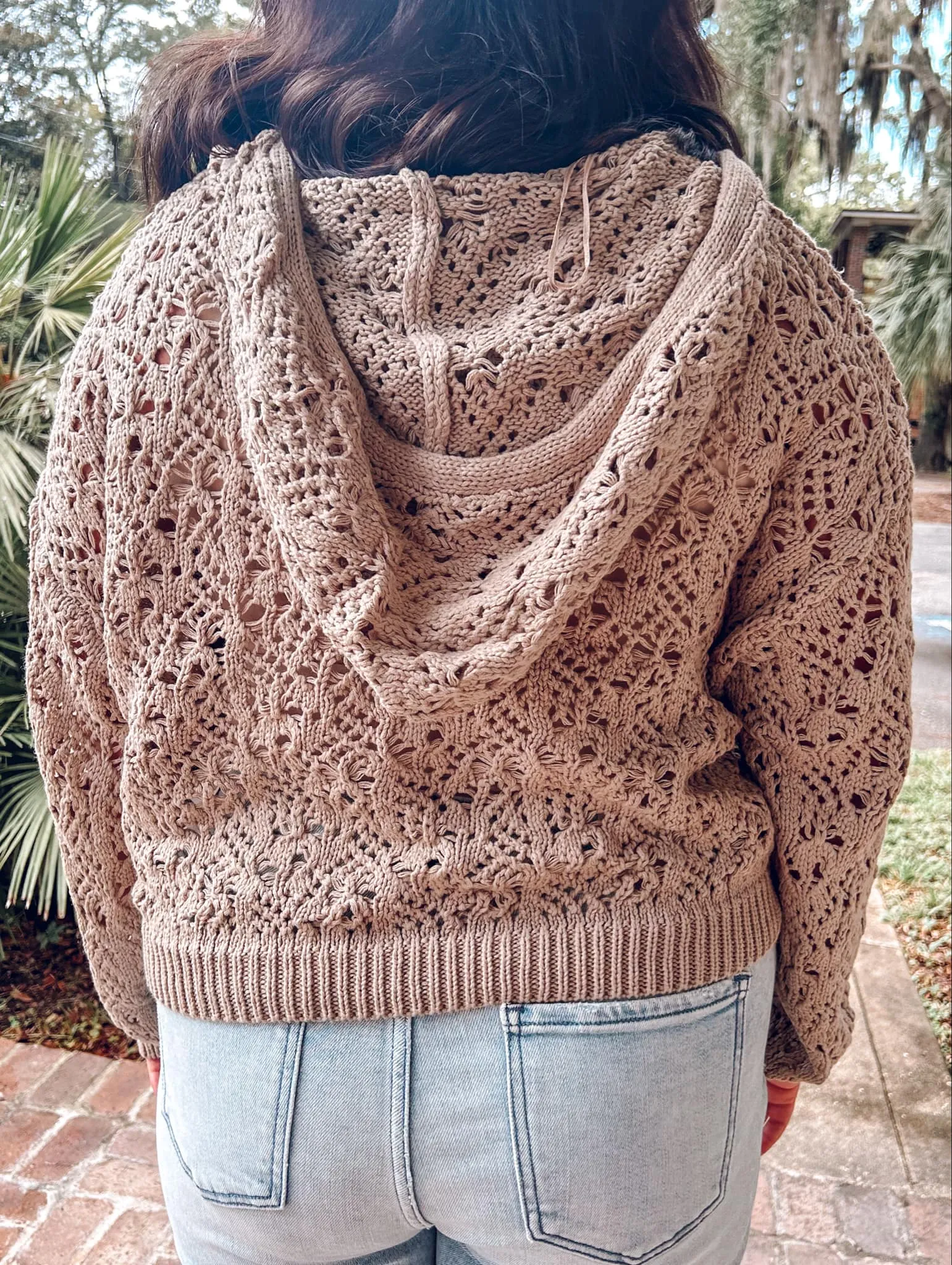 Crochet Hooded Top| Taupe