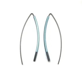 Curved Matchstick Bow Earrings - Pale Blue and Gunmetal Gray