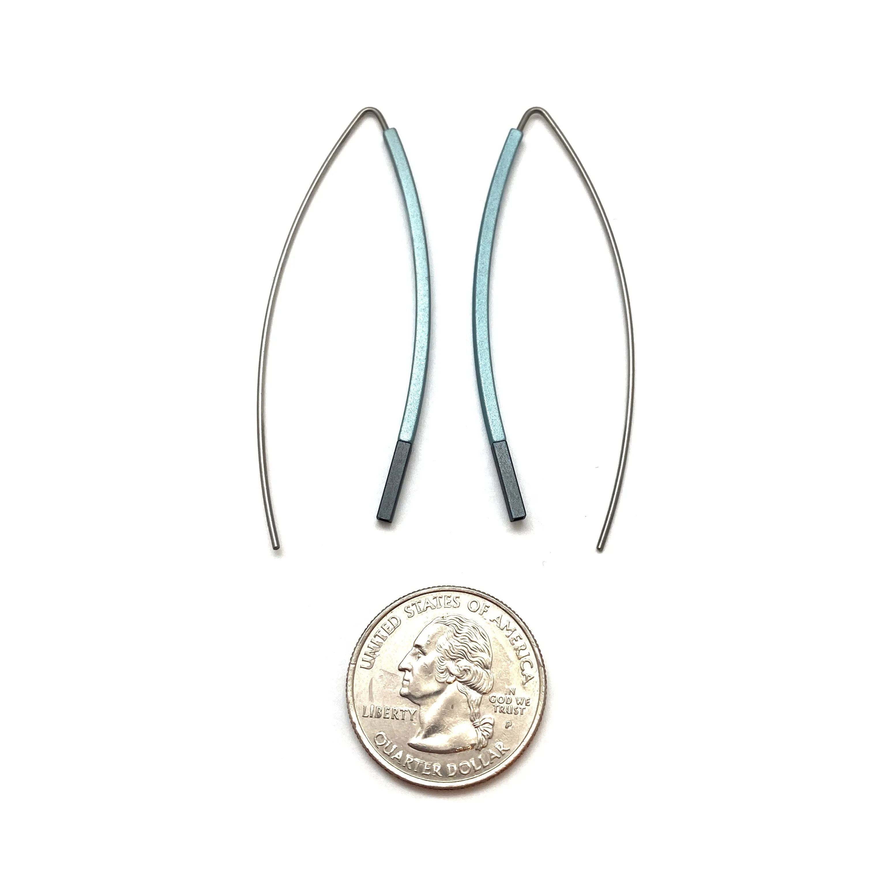 Curved Matchstick Bow Earrings - Pale Blue and Gunmetal Gray