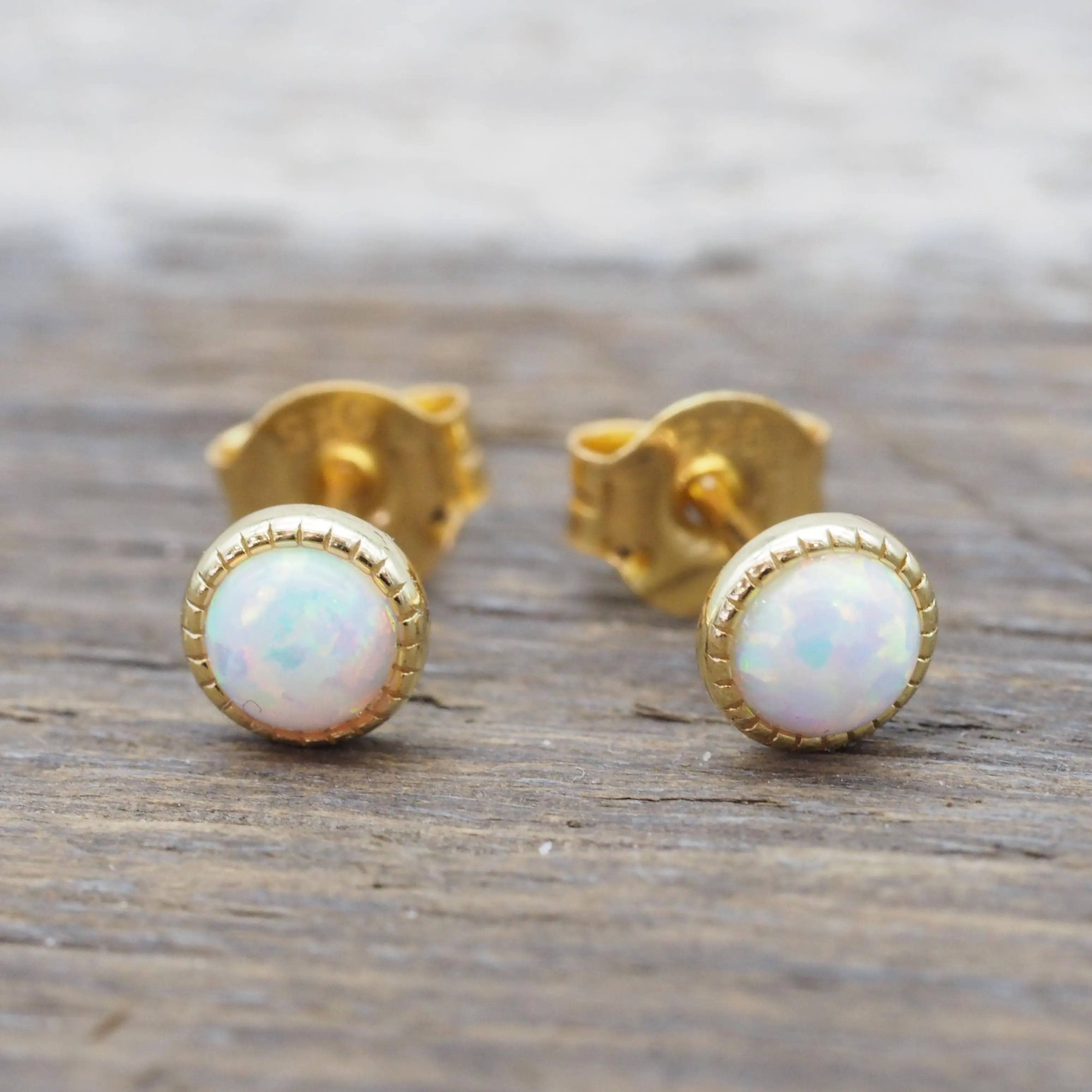 Dainty Gold Opal Earrings