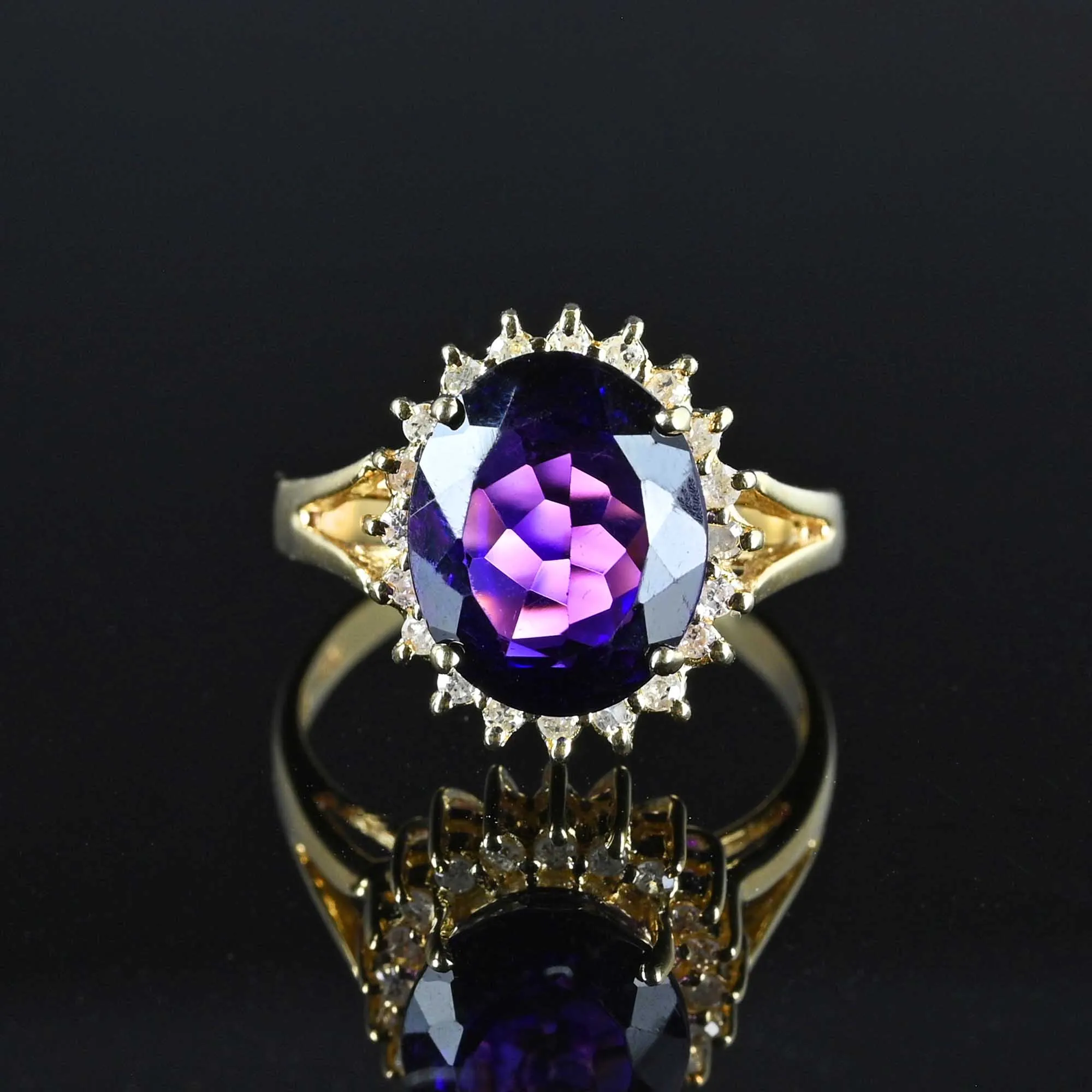 Diamond Halo Amethyst Ring in 14K Gold