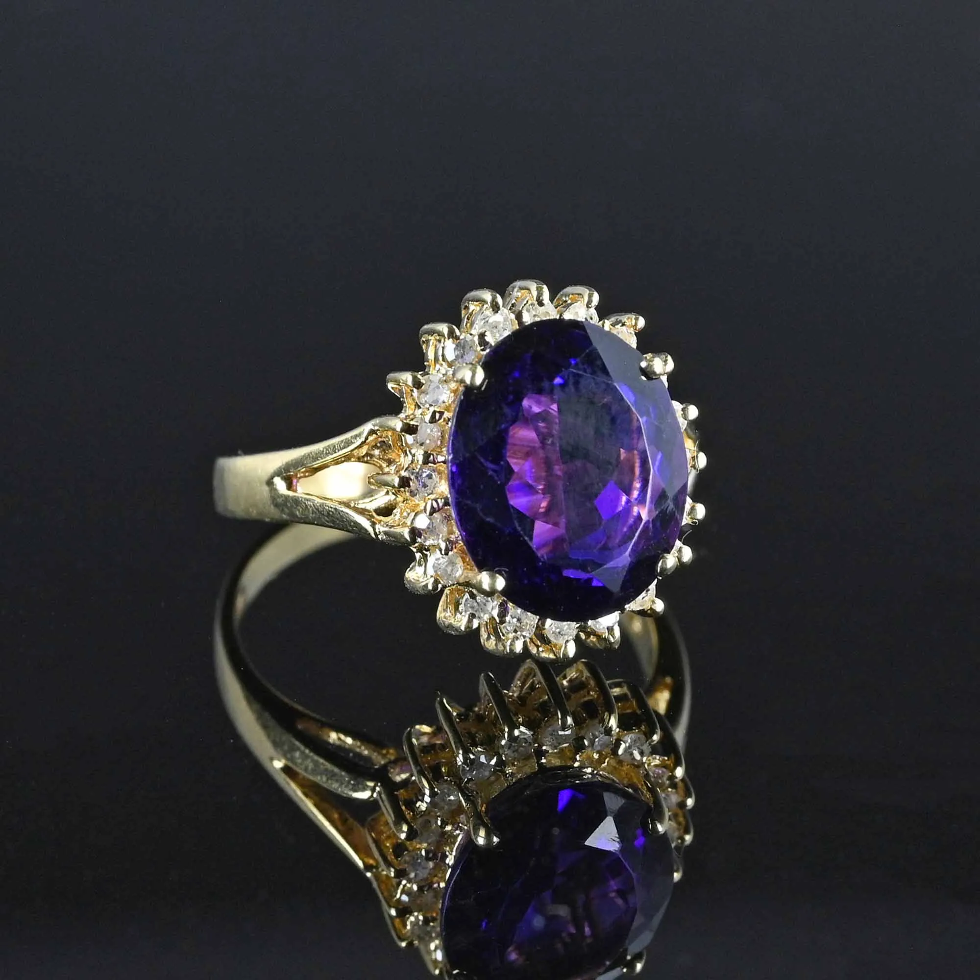 Diamond Halo Amethyst Ring in 14K Gold