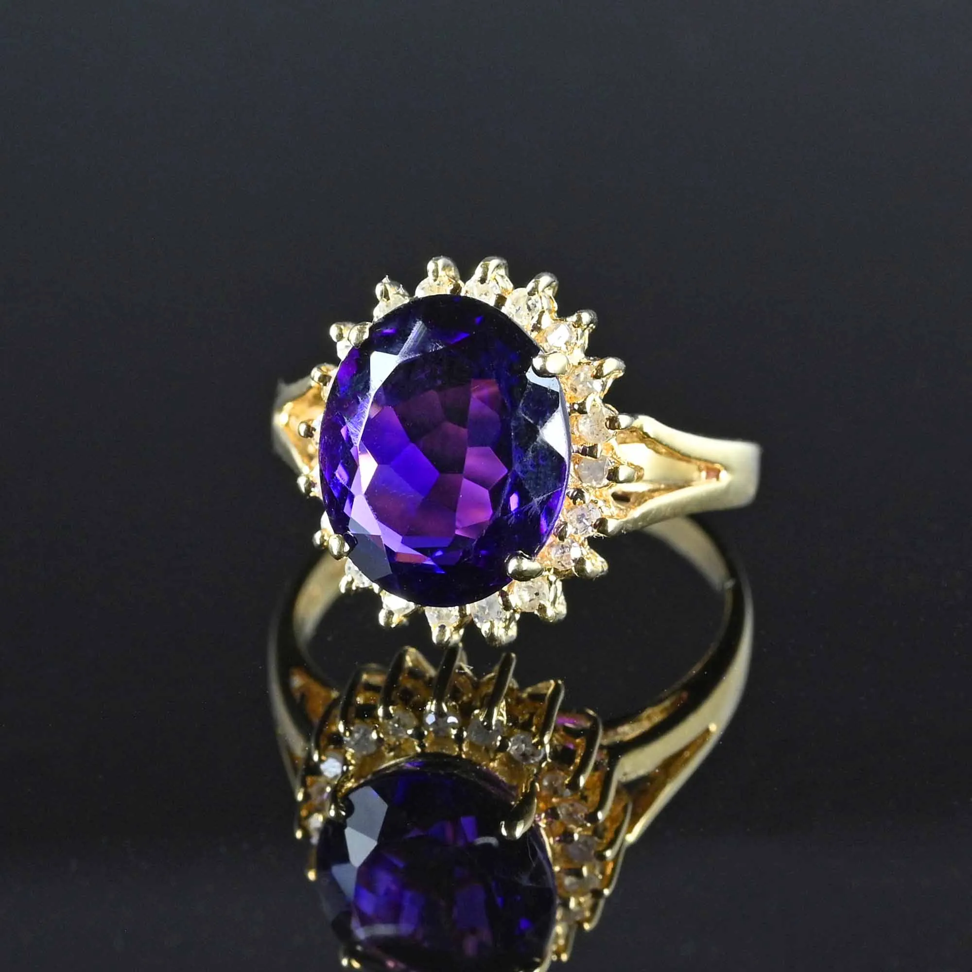 Diamond Halo Amethyst Ring in 14K Gold