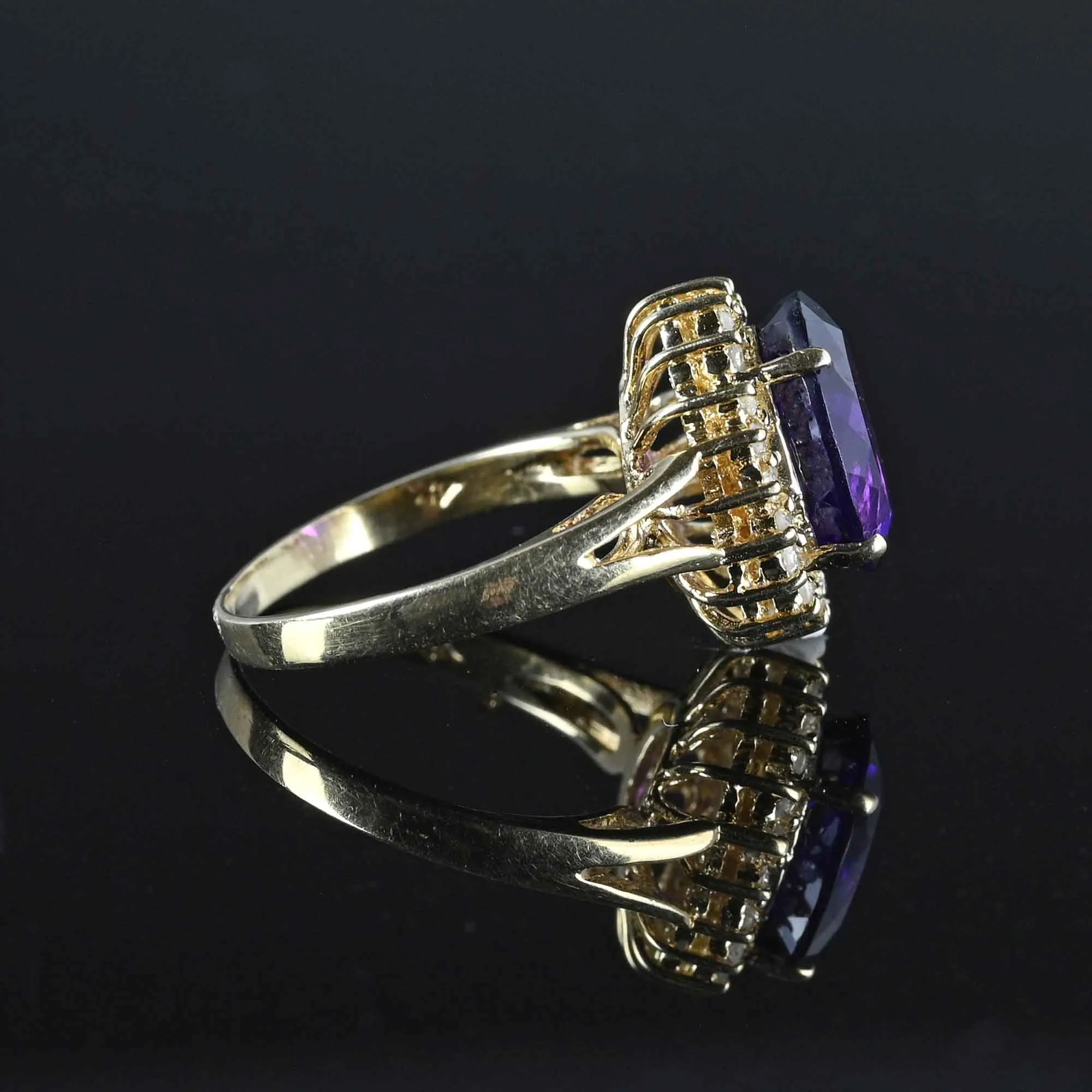 Diamond Halo Amethyst Ring in 14K Gold