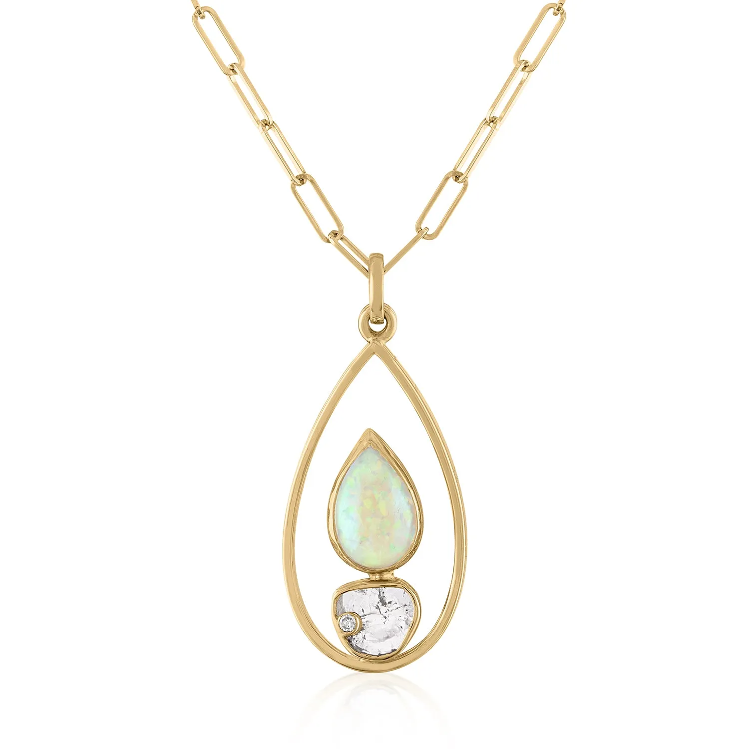 DIAMOND SLICE AND ETHIOPIAN OPAL CHARM PENDANT