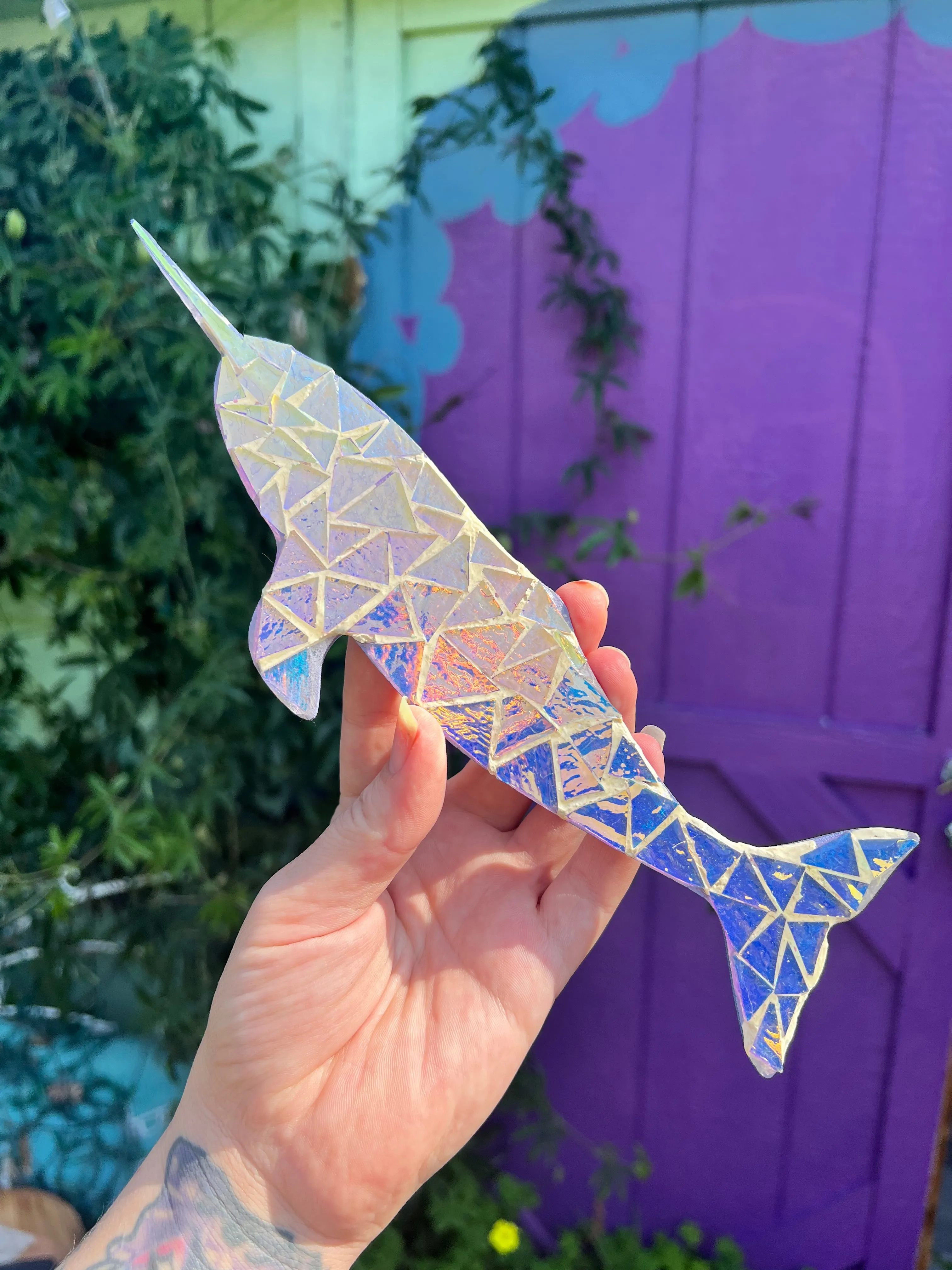 Dichroic glass Mosaic Narwhal