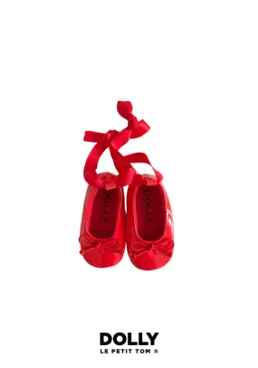 DOLLY by Le Petit Tom  BABY BALLERINAS WITH RIBBONS red