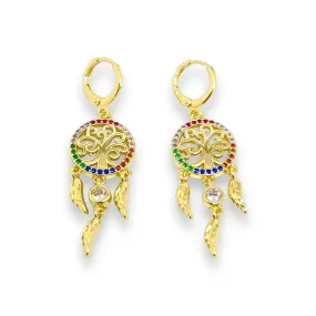 Dream catcher multicolor gold-filled earrings