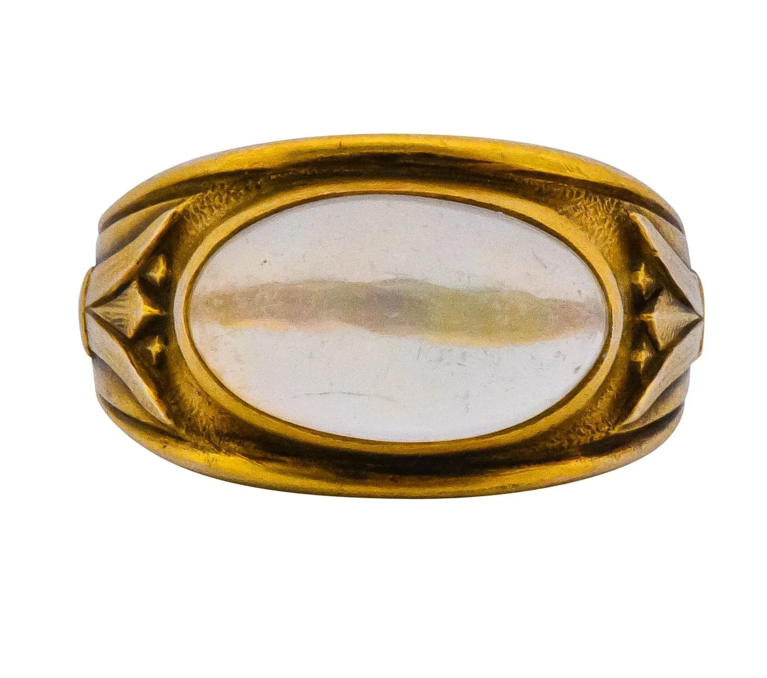 Egyptian Revival Art Nouveau Jelly Opal 14 Karat Gold Floral Ring