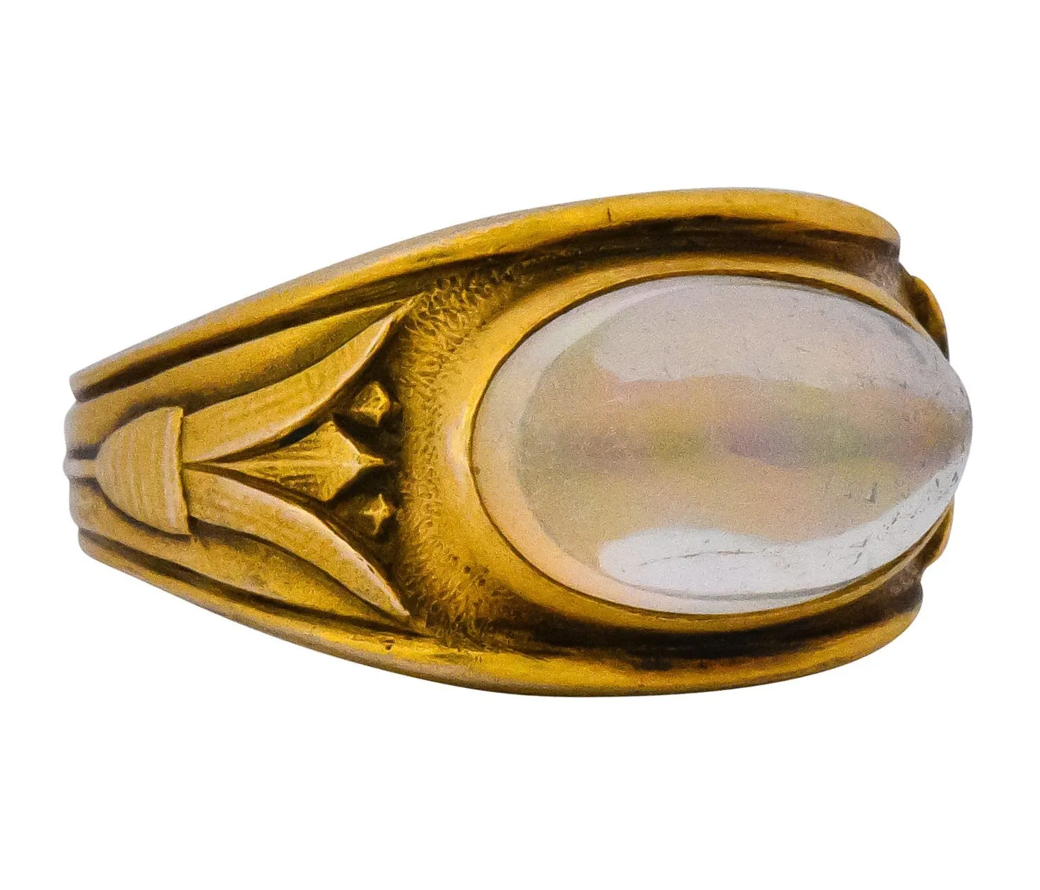 Egyptian Revival Art Nouveau Jelly Opal 14 Karat Gold Floral Ring