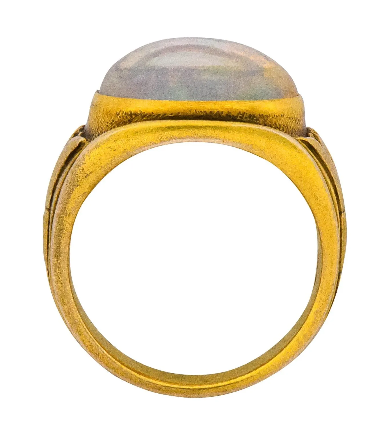 Egyptian Revival Art Nouveau Jelly Opal 14 Karat Gold Floral Ring