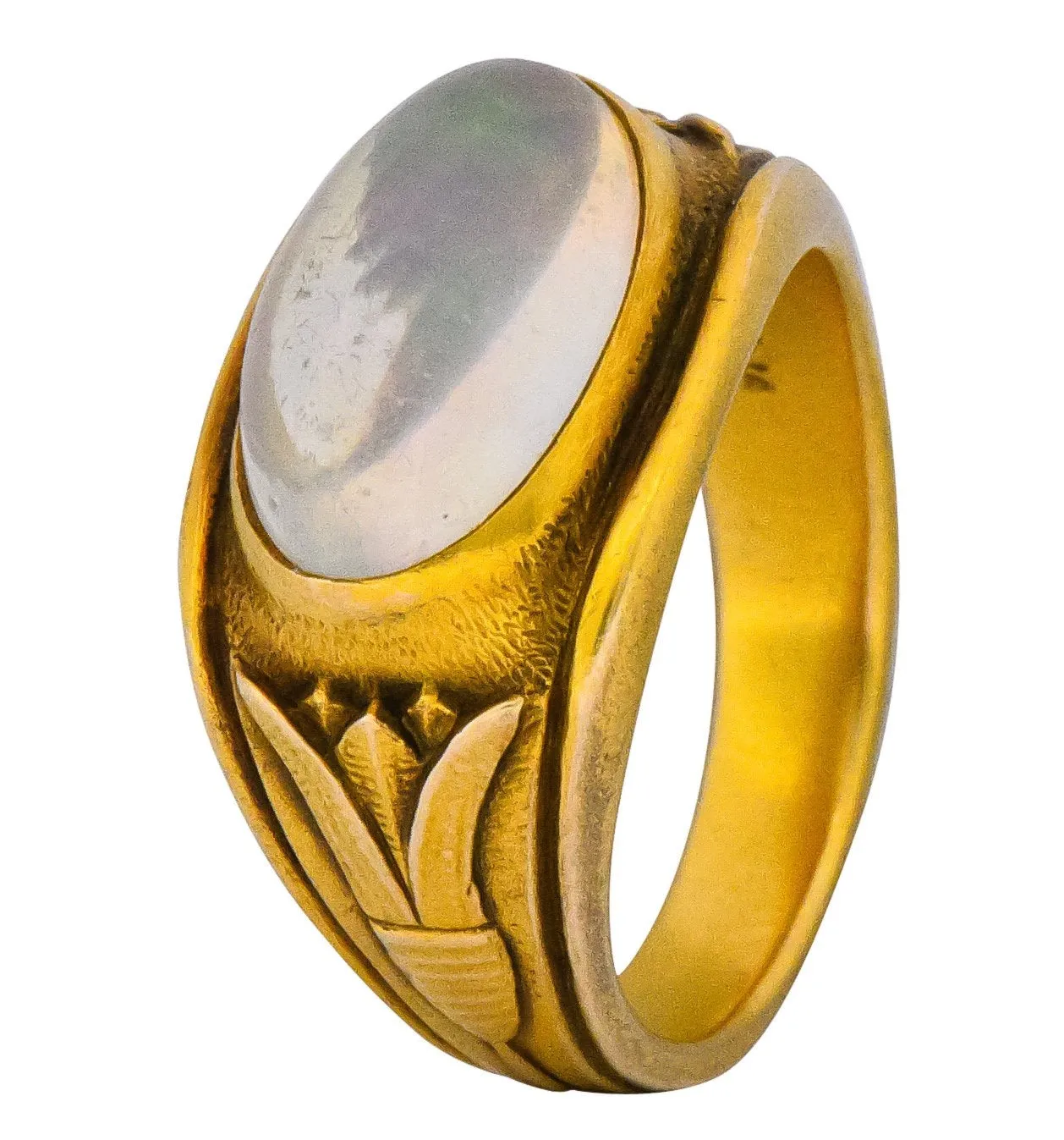 Egyptian Revival Art Nouveau Jelly Opal 14 Karat Gold Floral Ring