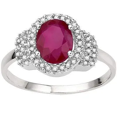 ELITE 1.76 CT AFRICAN RUBY & 46 PCS WHITE DIAMOND 10K SOLID WHITE GOLD RING