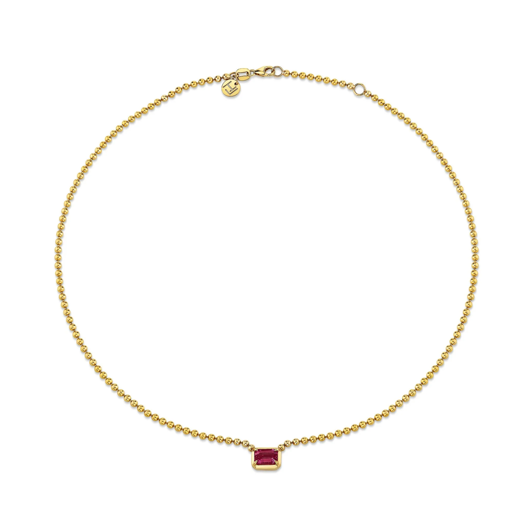 Emerald Cut Ruby on Orb Chain Necklace