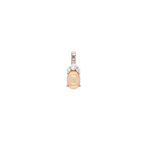 Ethiopian White Opal Pendant with Three Diamonds in 14K White Gold