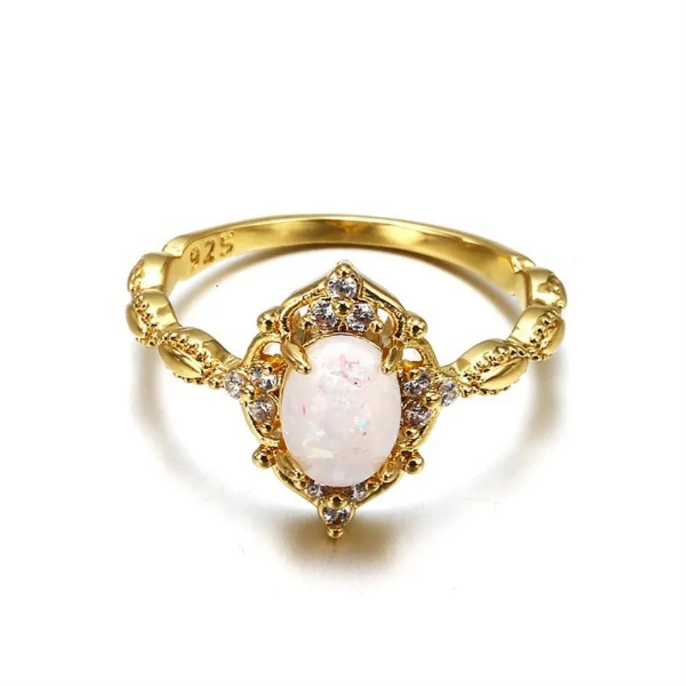 European White Opal Gold Ring