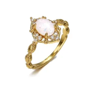 European White Opal Gold Ring