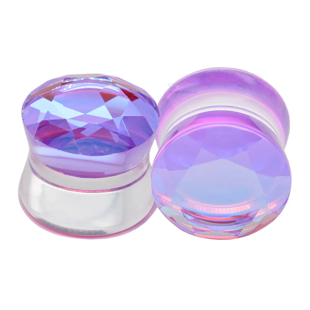 Faceted Glass Plugs - Aurora Borealis - Purple