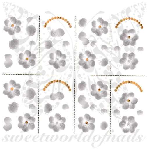 Flower Nail Art Gray Watercolor Nail Water Decals Slides