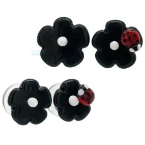 Flower Sculpted Glass Plugs with 1 Ladybug