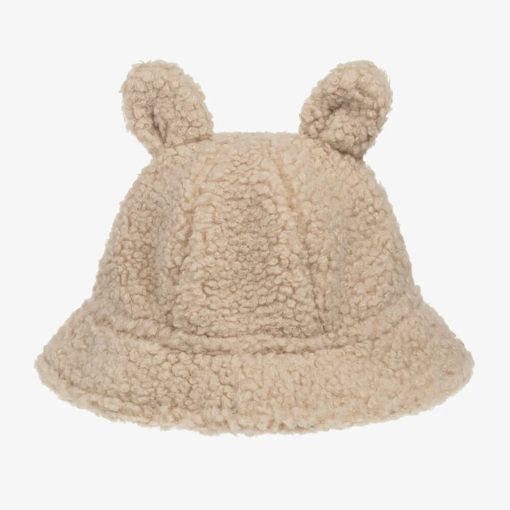 Girls Beige Teddy Fleece Bucket Hat