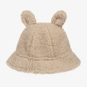 Girls Beige Teddy Fleece Bucket Hat