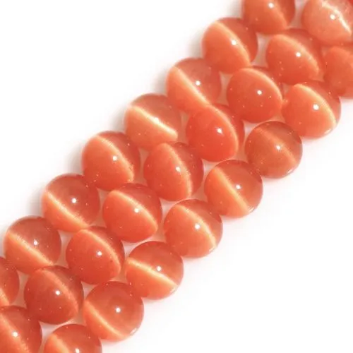 Glass Beads, Cat Eye, Fiber Optic, Coral, Round, 4mm