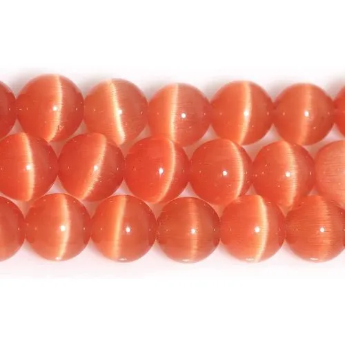 Glass Beads, Cat Eye, Fiber Optic, Coral, Round, 4mm