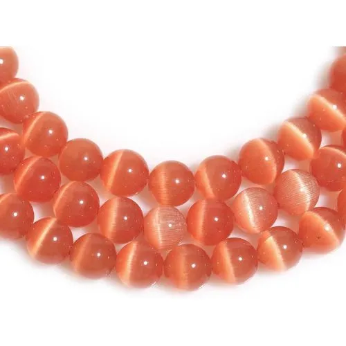 Glass Beads, Cat Eye, Fiber Optic, Coral, Round, 4mm