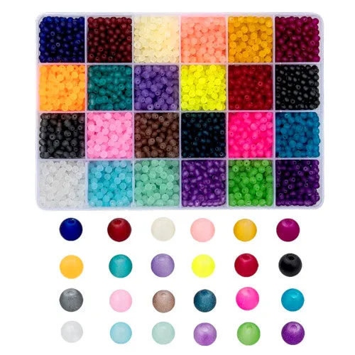 Glass Beads, Frosted, 24 Colors, Round, Assorted, 8mm