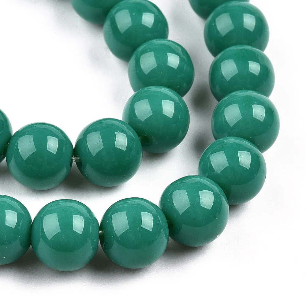 Glass Beads, Round, Opaque, Dark Cyan, 10mm