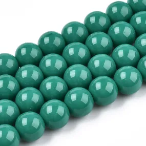 Glass Beads, Round, Opaque, Dark Cyan, 10mm