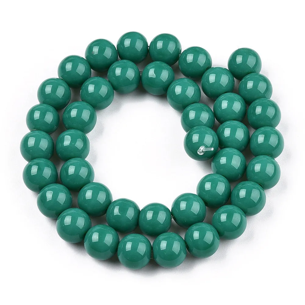 Glass Beads, Round, Opaque, Dark Cyan, 10mm