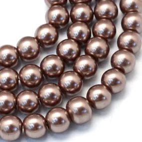 Glass Pearl Beads, Strand, Light Mocha, Round, 8mm