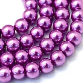 Glass Pearl Beads, Strand, Orchid, Round, 8mm