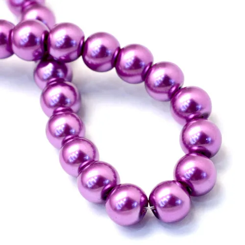 Glass Pearl Beads, Strand, Orchid, Round, 8mm