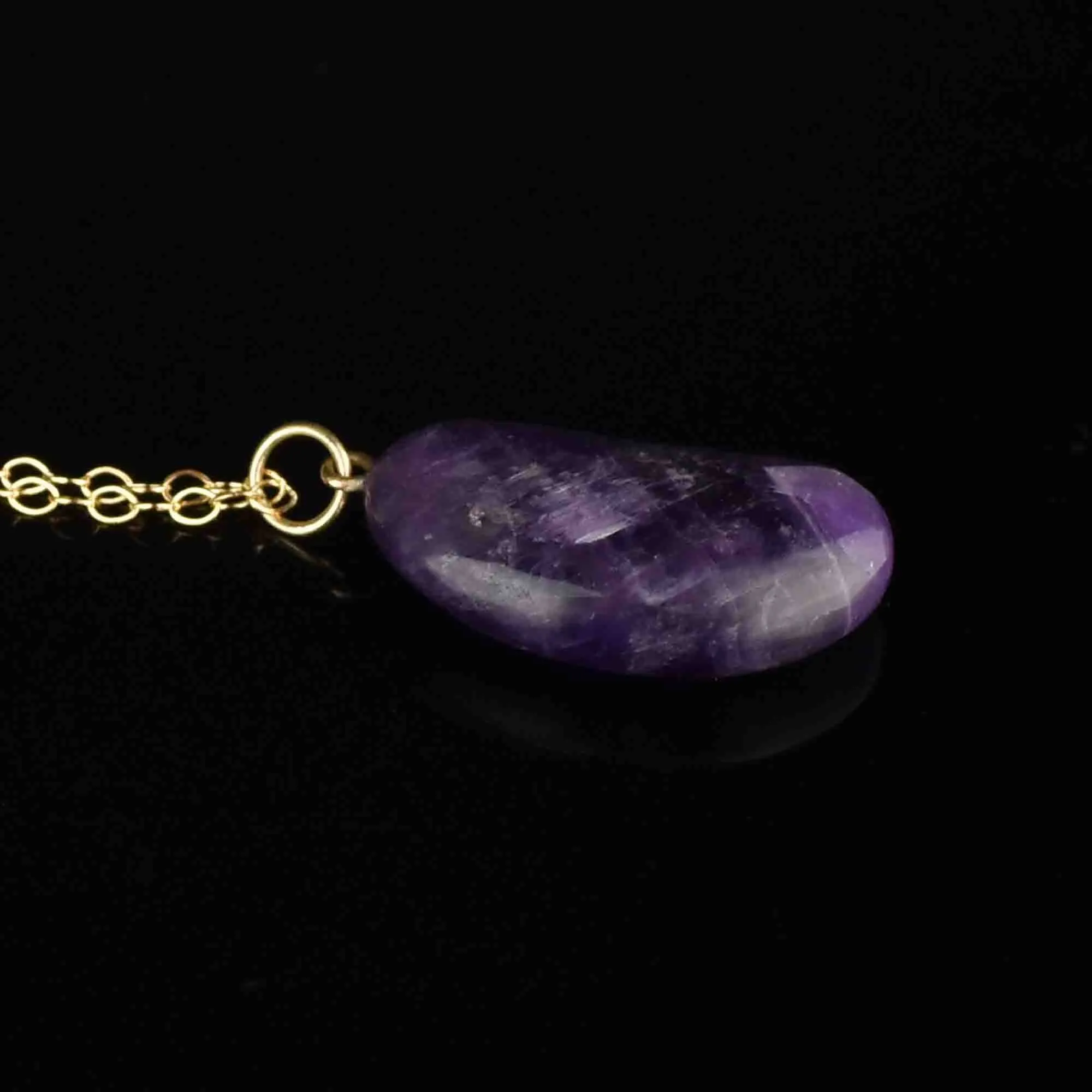 Gold Amethyst Lucky Bean Charm Pendant Necklace