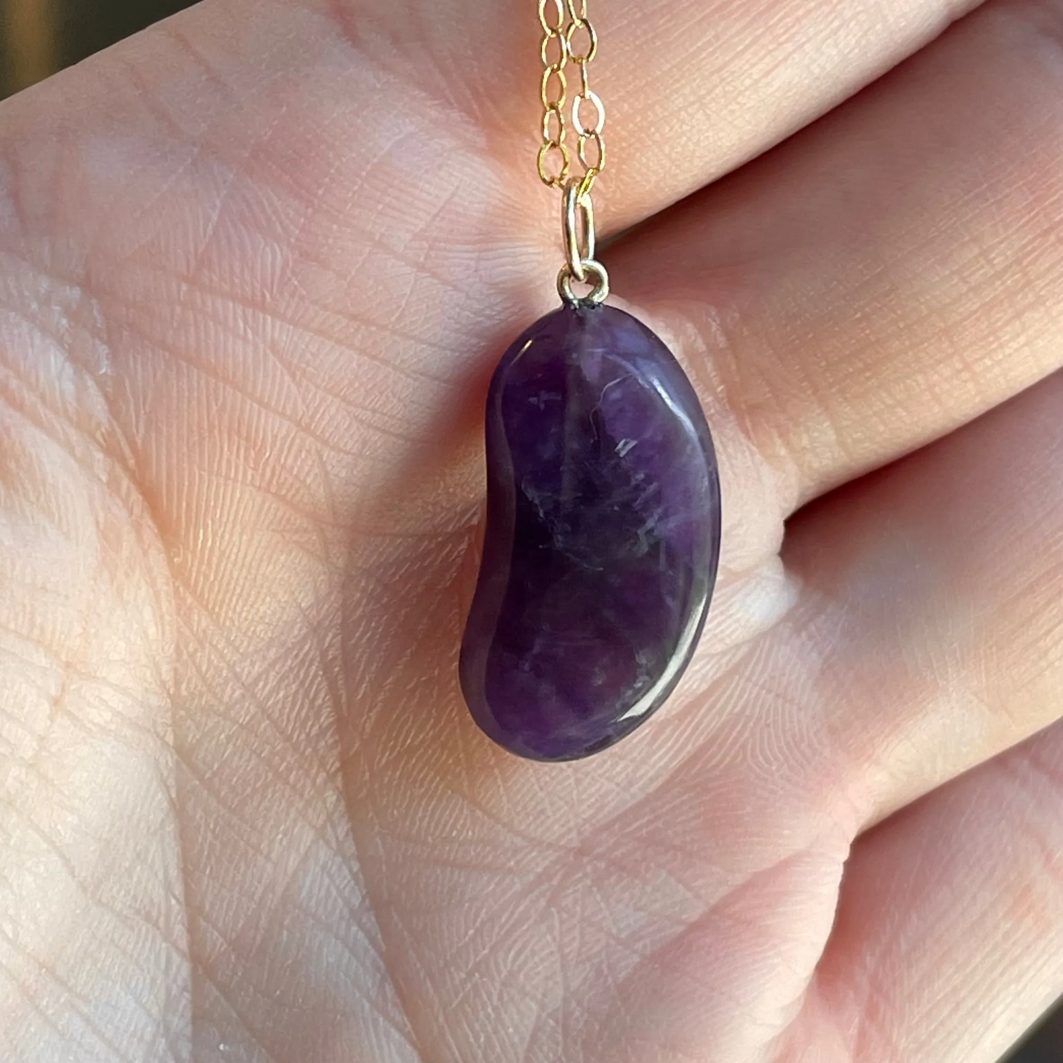 Gold Amethyst Lucky Bean Charm Pendant Necklace