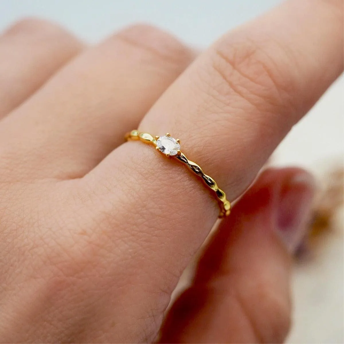 Gold Dainty White Topaz Ring