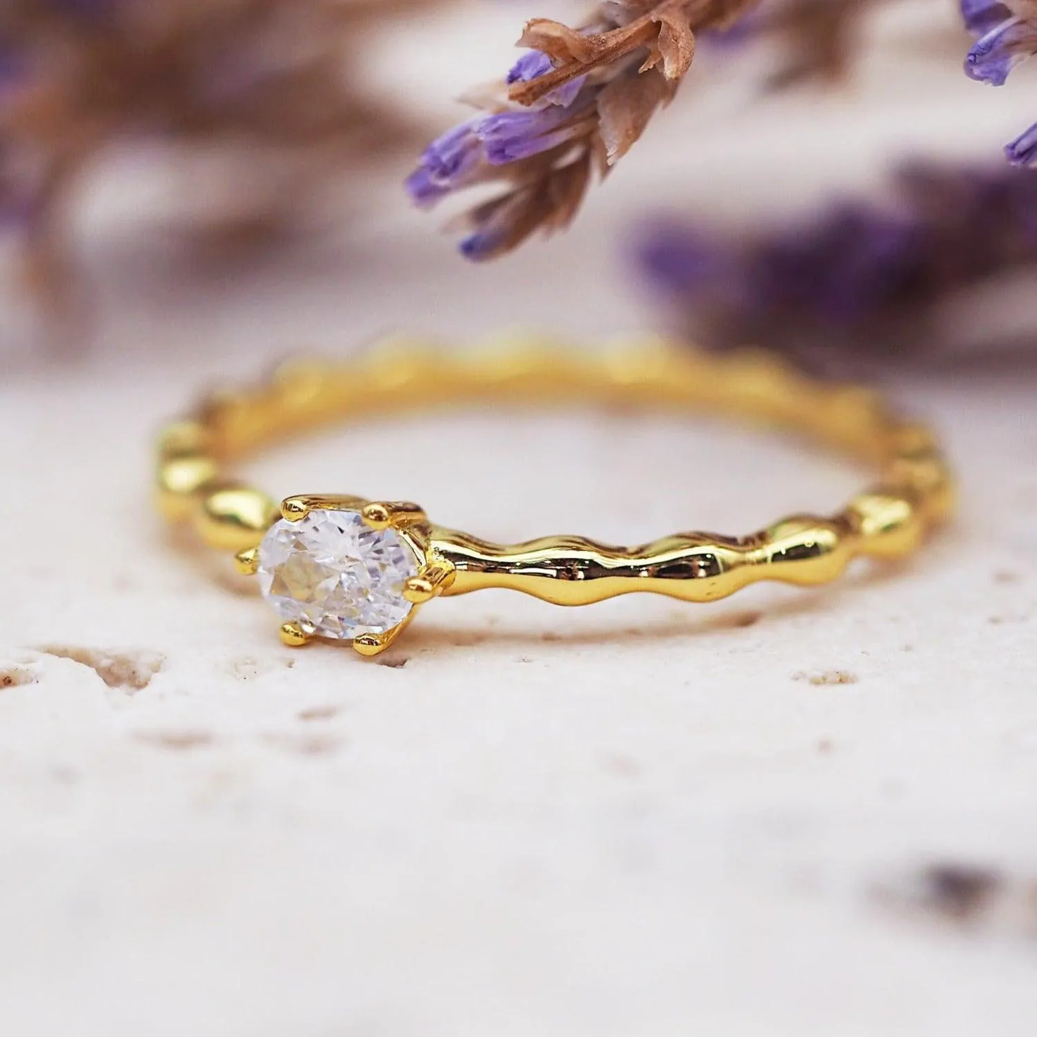 Gold Dainty White Topaz Ring