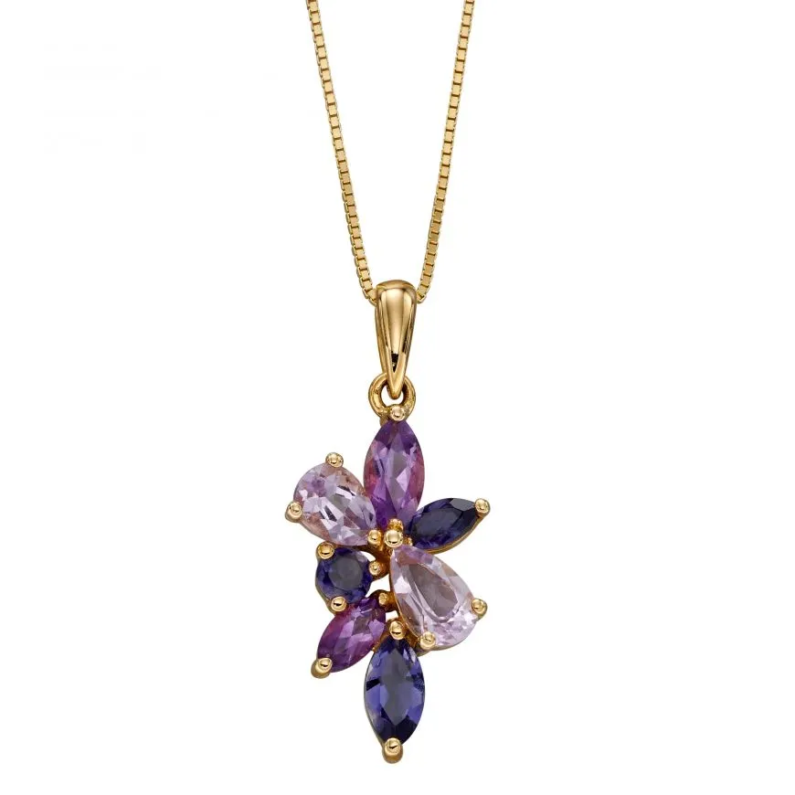 Gold Pendant with Marquis Amethyst and Iolite