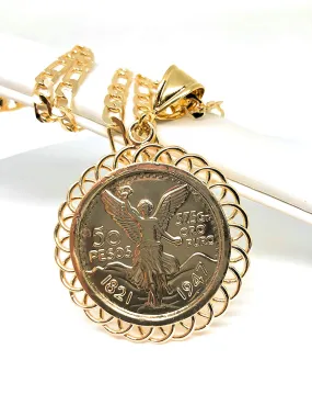 Gold Plated Jewelry Gold Plated Mexican Coin Mexican Centenario Mexicano Replica de Oro Laminado Con Cadena de 26