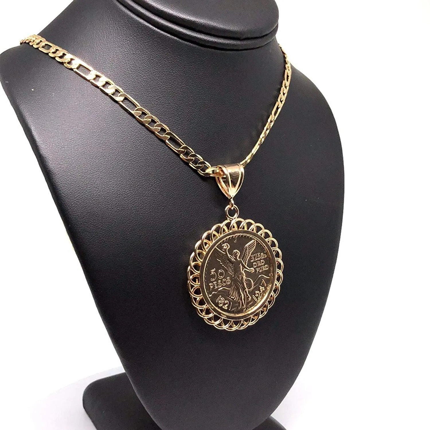 Gold Plated Jewelry Gold Plated Mexican Coin Mexican Centenario Mexicano Replica de Oro Laminado Con Cadena de 26