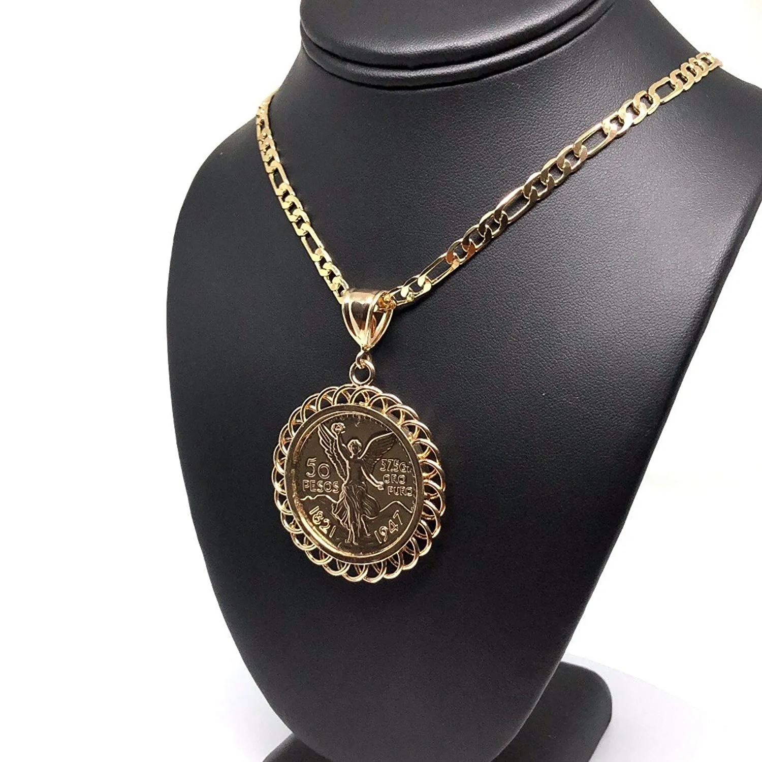 Gold Plated Jewelry Gold Plated Mexican Coin Mexican Centenario Mexicano Replica de Oro Laminado Con Cadena de 26